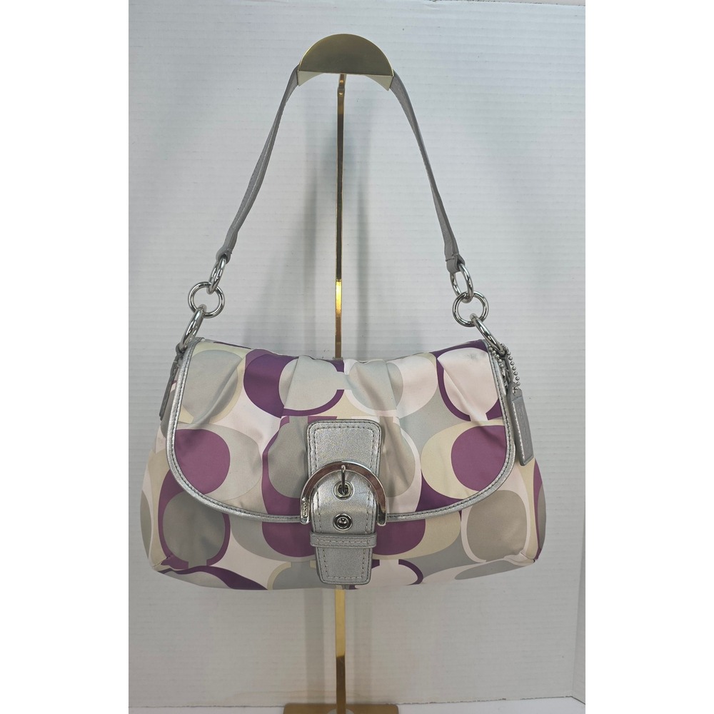 Coach Soho Optic Art Purple Silver Metallic Leather Shoulder Bag F17404
